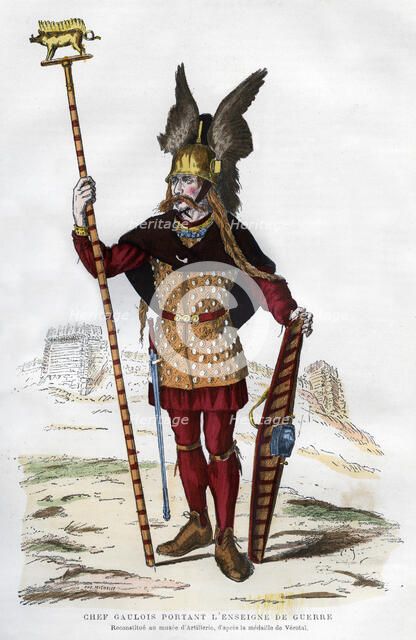 Gaul chief in battle dress carrying a standard, 1882-1884.Artist: Michelet