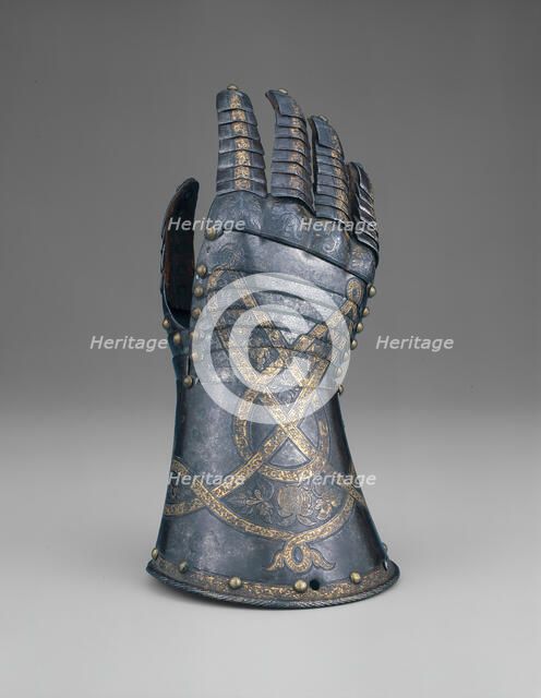 Gauntlet from a Tournament Garniture of a Hapsburg Prince, Augsburg, 1571. Creator: Anton Peffenhauser.