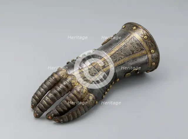 Gauntlet from a Tournament Garniture of a Hapsburg Prince, Augsburg, 1571. Creator: Anton Peffenhauser.