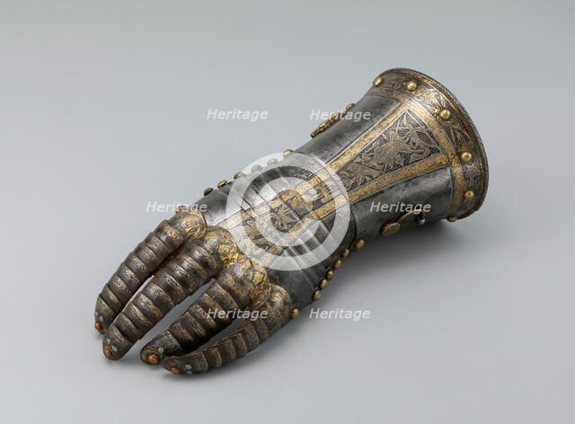 Gauntlet from a Tournament Garniture of a Hapsburg Prince, Augsburg, 1571. Creator: Anton Peffenhauser.
