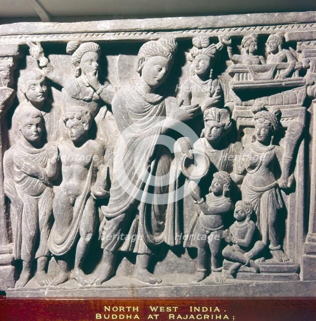 Gautama Buddha at Rajagriha, the Offering of Dust c2nd century. Artist: Unknown.