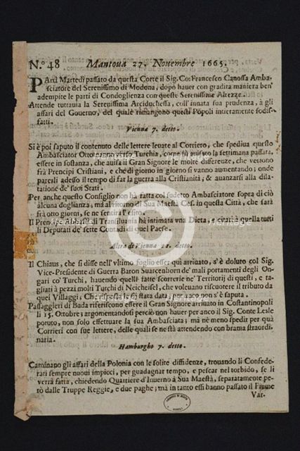 Gazzetta di Mantova - oldest Italian newspaper, 1665. Artist: Historic Object  