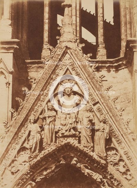 Gable: Christ of the Apocalypse Surrounded by Angels Carrying Instruments..., Reims Cathedral, c1851 Creator: Henri Le Secq.