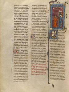 Gaheriet Speaking to Queen Iseult about Tristan, about 1320-1340. Creator: Unknown