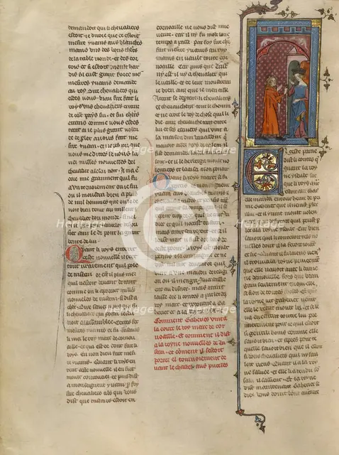 Gaheriet Speaking to Queen Iseult about Tristan, about 1320-1340. Creator: Unknown.
