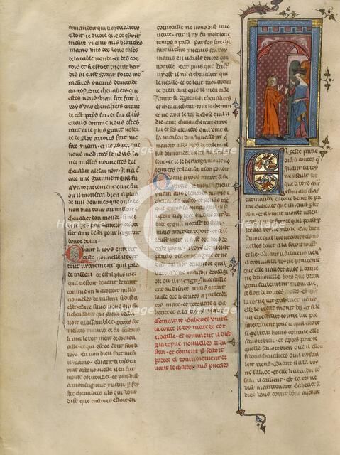 Gaheriet Speaking to Queen Iseult about Tristan, about 1320-1340. Creator: Unknown.