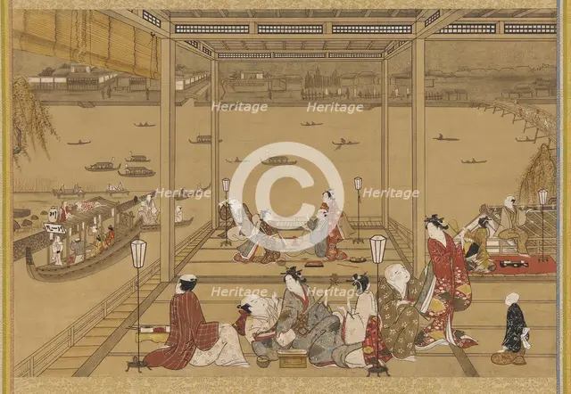 Gaiety in a riverside tea-house, Edo period, 18th century. Creator: Unknown.