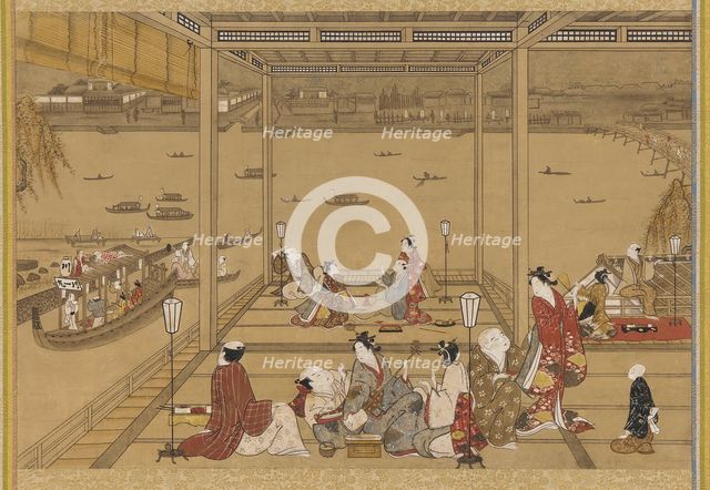 Gaiety in a riverside tea-house, Edo period, 18th century. Creator: Unknown.