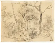 Gainsborough Sketching in Woods, c. 1747. Creator: Thomas Gainsborough