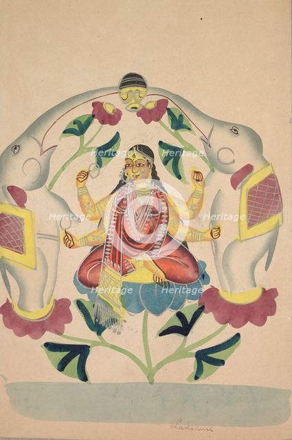 Gajalakshmi: Lakshmi with Elephants, 1800s. Creator: Unknown.