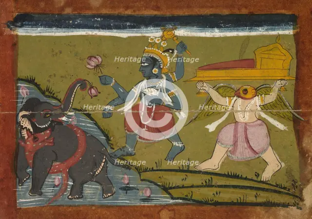 Gajendra Moksha: The Salvation of the King of the Elephants, 1800s. Creator: Unknown.