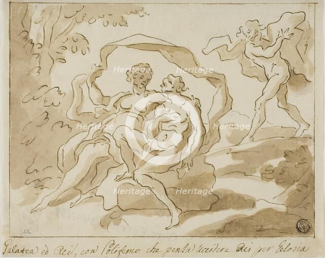 Galatea and Acis with Polyphemus who is about to kill Acis out of Jealousy, n.d. Creator: Unknown.