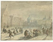 Galgewater in Leiden with ice entertainment, 1639-1654. Creator: Karel Slabbaert