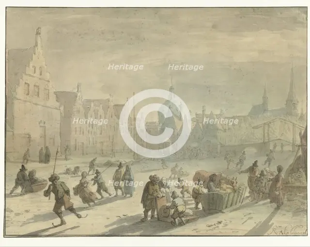 Galgewater in Leiden with ice entertainment, 1639-1654. Creator: Karel Slabbaert.