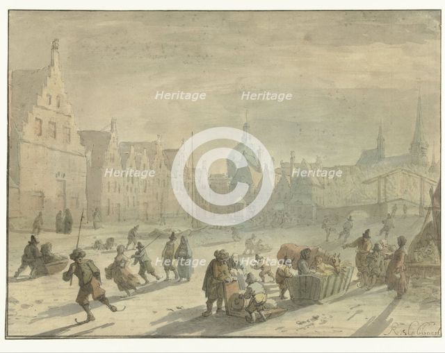 Galgewater in Leiden with ice entertainment, 1639-1654. Creator: Karel Slabbaert.