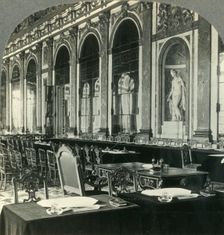 Galerie des Glaces, Showing Table where Peace Treaty Was Signed, Versailles, France c1930s. Creator: Unknown