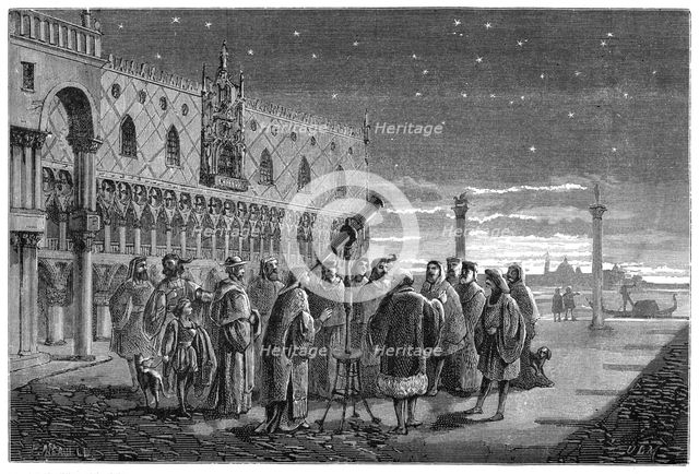 Galileo demonstrating his telescope, Venice, 1609 (1870). Creator: Unknown.