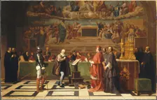Galileo Galilei (1564-1642) before members of the Holy Office in the Vatican in 1633, 1847
