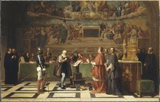 Galileo Galilei (1564-1642) before members of the Holy Office in the Vatican in 1633, 1847