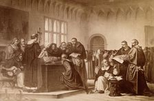 Galileo Galilei at his trial by the Inquisition in Rome in 1633. Creator: Unknown