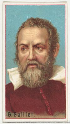 Galileo Galilei, printer's sample for the World's Inventors souvenir album (A25) for Allen..., 1888. Creator: Allen & Ginter