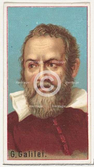 Galileo Galilei, printer's sample for the World's Inventors souvenir album (A25) for Allen..., 1888. Creator: Allen & Ginter.