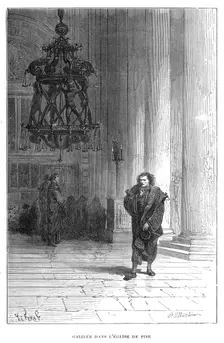 Galileo observing the swaying of the chandelier in Pisa Cathedral, c1584 (1870). Creator: Unknown
