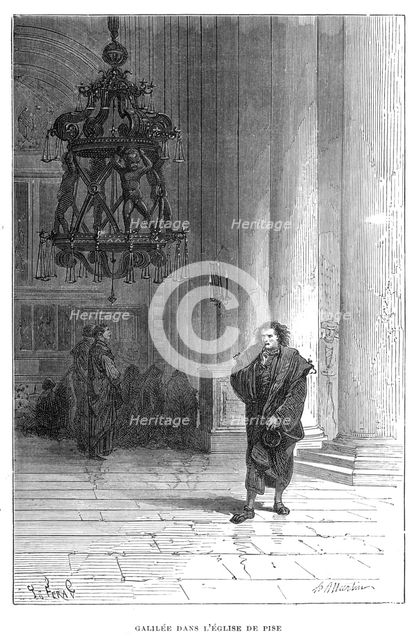 Galileo observing the swaying of the chandelier in Pisa Cathedral, c1584 (1870). Artist: Unknown