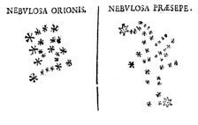 Galileo's observation of the star cluster in Orion and of the Praesepe cluster, 1610