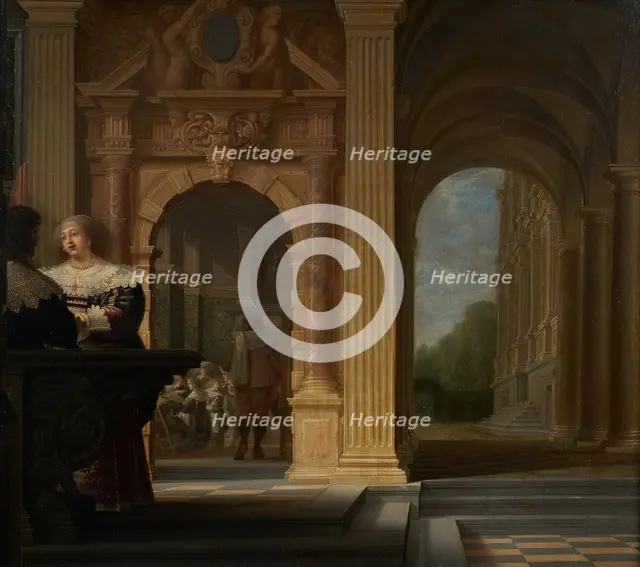 Gallant scene in a palace, between 1630 and 1636. Creators: Dirck van Delen, Anthonie Palamedesz.