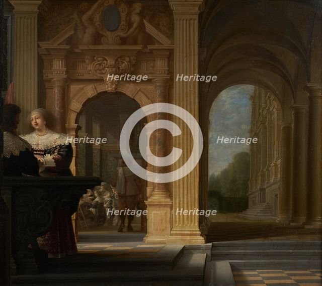 Gallant scene in a palace, between 1630 and 1636. Creators: Dirck van Delen, Anthonie Palamedesz.