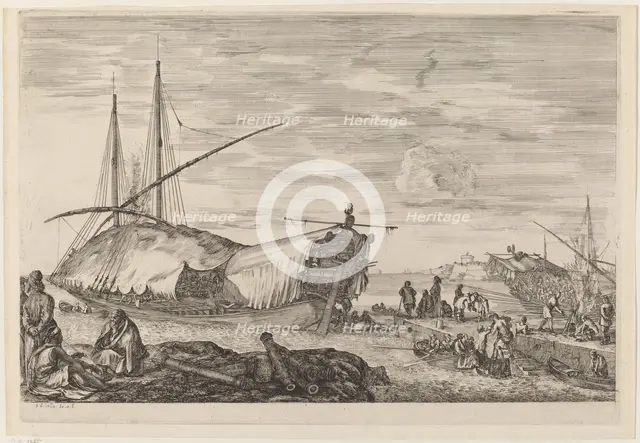 Galley with Deck Covered with Sails, probably c. 1654/1655. Creator: Stefano della Bella.