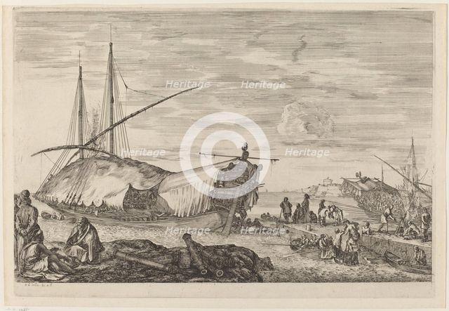 Galley with Deck Covered with Sails, probably c. 1654/1655. Creator: Stefano della Bella.