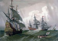 Galleons and warships from the 17th century, 1875. Creator: Unknown
