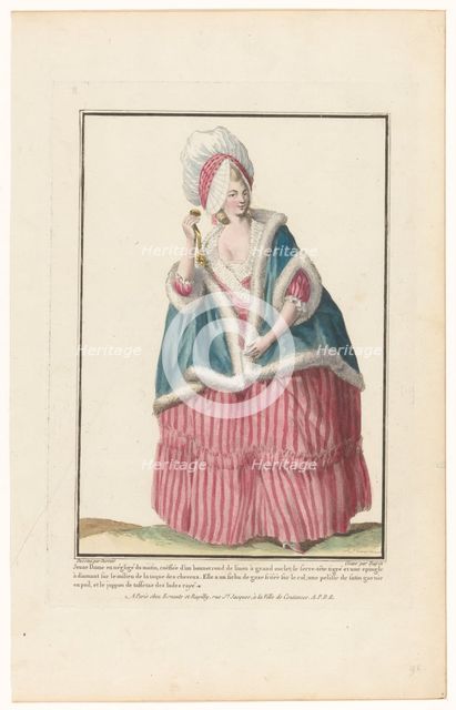 Gallery of French Fashions and Costumes, 1779, R. 98: Young lady in a morning neg (...), 1779. Creator: Nicolas Dupin.
