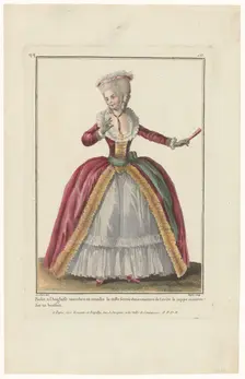 Gallery of French Fashions and Costumes, 1782, qq. 233: English dress with amadis (...), 1782. Creator: Dupin