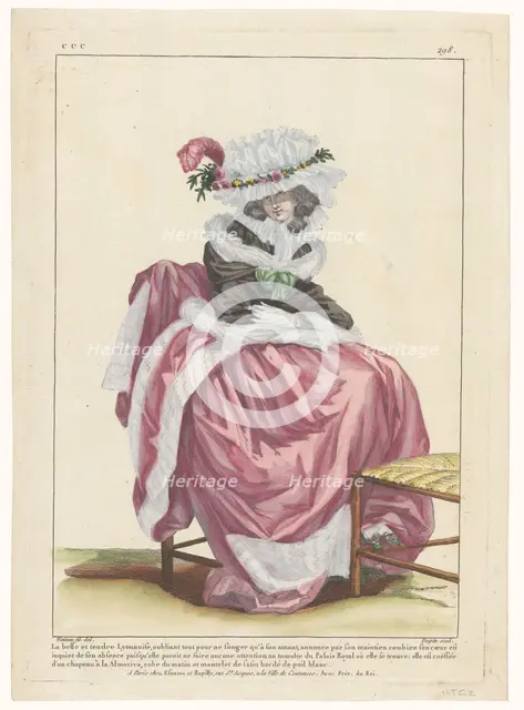 Gallery of French Fashions and Costumes, 1785, ccc.298: The beautiful and tender Lyonnais..., 1782. Creator: Dupin.