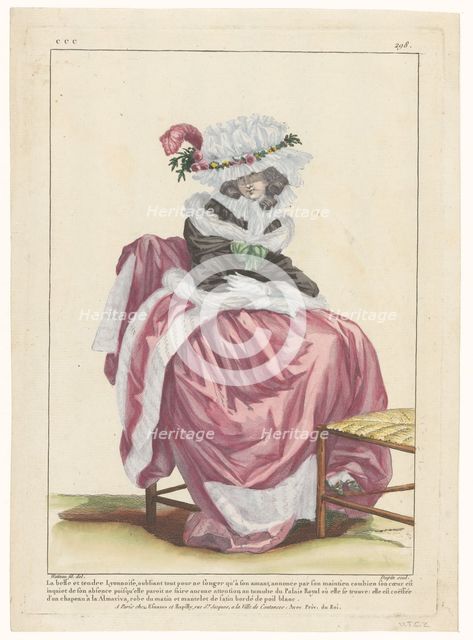 Gallery of French Fashions and Costumes, 1785, ccc.298: The beautiful and tender Lyonnais..., 1782. Creator: Dupin.