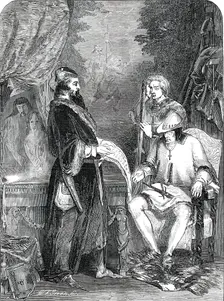 "Galliotti, the Astrologer, shewing Louis XI. the First Specimen of Printing"..., 1850. Creator: W. T. Green