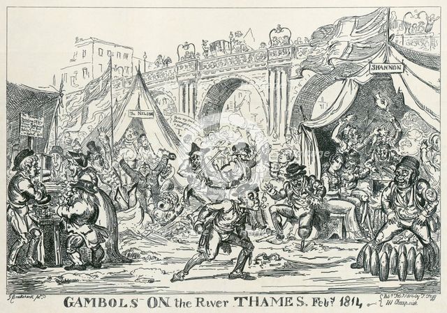 'Gambols on the River Thames, Feb 1814', 1814. Artist: George Cruikshank.