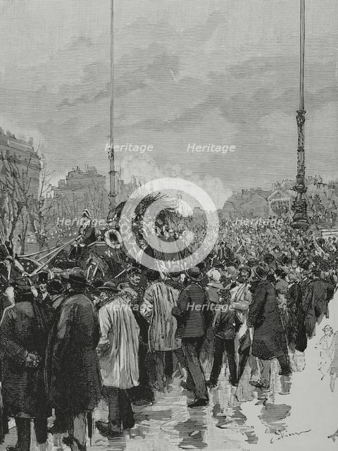 Gambetta's funeral in Paris, January 6, 1883, (1883).  Creator: Bernardo Rico.