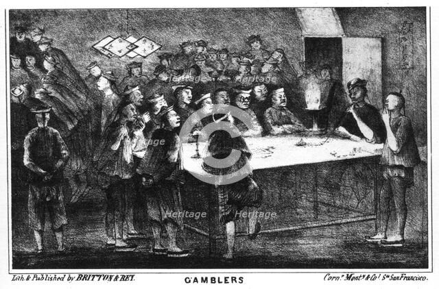 Gambling during the Californian gold rush, 19th century (1937).Artist: Britton & Rey