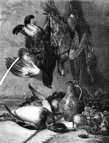 "Game and Fruit" by W. Duffield, in the Gallery of the British Institution, 1862. Creator: E. Skill