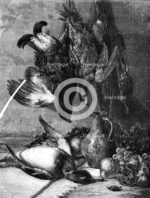 "Game and Fruit" by W. Duffield, in the Gallery of the British Institution, 1862. Creator: E. Skill.