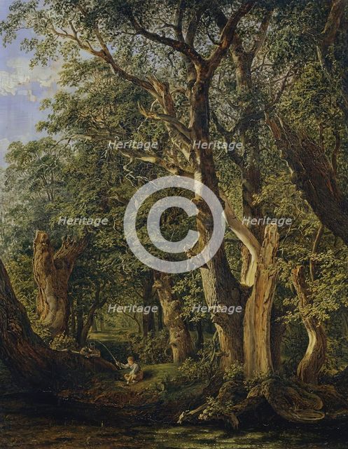 Game from the Prater with boys fishing, 1831. Creator: Matthias Rudolf Toma.