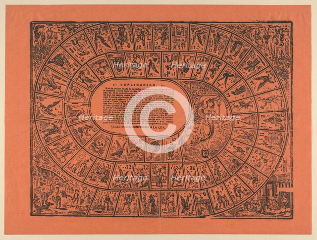 Game of the Goose, with the rules printed in the center, ca. 1900-1910., ca. 1900-1910. Creator: José Guadalupe Posada.