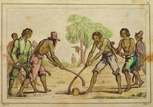 Game of Cineca, folk customs of the natives, 19th century, French engraving
