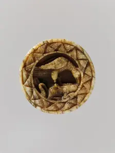 Game Piece with an Eagle Attacking a Hare, German, ca. 1100-1200. Creator: Unknown