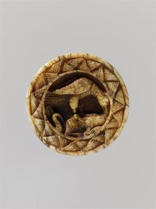 Game Piece with an Eagle Attacking a Hare, German, ca. 1100-1200. Creator: Unknown