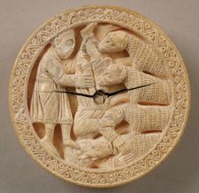 Game Piece with Hercules Throwing Diomedes to His Man-Eating Horses, German, ca. 1150. Creator: Unknown